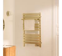 CREATE / Warm Towel 500W / Toallero eléctrico Oro Cepillado con Estante / 96,9x5x55 cm/para Suelo o Pared, Temporizador, Pantalla LCD, bajo Consumo