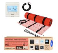 Warmcoin Calefacción eléctrica de suelo 160 W/m² 3,8 mm de grosor - Varios tamaños 0,5m² - 15m² - Alfombrilla de calefacción autoadhesiva para laminado, vinilo, baldosas, parquet, juego con termostato