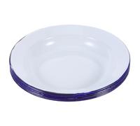 Warmhm 5piezas Plato Esmaltado Redondo con Borde Azul Diseño Vintage para Horno Aperitivos y Sopa Resistente al Calor para Comidas Familiares y Restaurantes Fácil de Limpiar