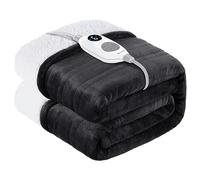 Warmrest Manta Eléctrica Grande Térmica 150x200cm, Calentamiento rápido 6 Niveles de Calor y Temporizador de Apagado automático de 1~10 Horas y Pantalla Digital, Lavable Sherpa de Franela Gris