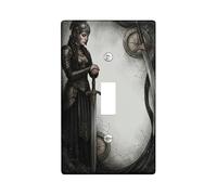 Warrior - Placa de cubierta para interruptor de luz, escudo de espada medieval de fantasía, plástico negro, tamaño estándar, cubierta de interruptor de luz para sala de estar, dormitorio, decoración
