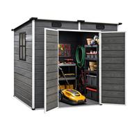 Wasabi - Caseta de Resina Jardín Unit 2,93m2 - Suelo Incluido - Ventana Lateral - Doble Puerta abatible - Acabado Madera en Color Negro - Paneles 12mm de Espesor - Cobertizo PVC Almacenaje Exterior
