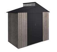 Wasabi - Caseta Jardín Exterior 2,84m² Robin t2 - Efecto Madera Premium - Tragaluz Superior - Doble Puerta corredera - Desagües para Recogida de Agua - Cobertizo Metal para almacenaje - 220x129x214cm