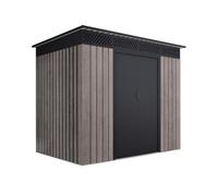 Wasabi - Caseta Jardín Exterior 3,02m² Robin t1 - Efecto Madera Premium - Doble Puerta corredera - Rejillas de ventilación - Techo Plano - Cobertizo Metal para almacenaje - 213x142x184cm