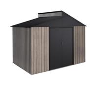 Wasabi - Caseta Jardín Exterior 5,44m² Robin t2 - Efecto Madera Premium - Tragaluz Superior - Doble Puerta corredera - Desagües para Recogida de Agua - Cobertizo Metal para almacenaje - 282x193x222cm