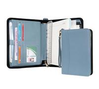 WASON Carteras de viaje A5 con Anillas y Cremallera Agenda - Cuaderno de Escritura en Cuero PU con Bloc de Notas Desmontable y Recargable, Bloc Legal para Negocios, Estudios y Viajes (Azul brumoso)