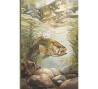 Watercolor Bass Blank Journal - 6x9, 120 College Ruled Pages with Header | Woodland Creatures Collection | Great Gift for Fishing Enthusiasts