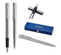 Waterman Allure - Juego de bolígrafos y plumas estilográficas personalizadas, juego de instrumentos de escritura de lujo en negro, regalo elegante para hombre y mujer (acero inoxidable)