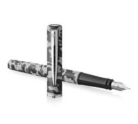 Waterman Allure - Pluma estilográfica de metal de alta calidad, laca de camuflaje con borde cromado, punta fina, tinta negra, en caja de regalo