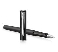 Waterman Allure - Pluma estilográfica, lacado negro con borde cromado, punta fina, tinta negra, en caja de regalo