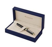 Waterman Pluma estilográfica Exception – negro, clip oro 23 quilates, plumín mediano, estuche regalo