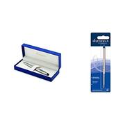 Waterman Expert - Bolígrafo en caja de regalo (mecanismo de apertura de giro), acabado en acero inoxidable cromado + Waterman - Recambio para bolígrafo (tamaño medio, tinta azul)