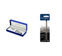 Waterman Expert - Bolígrafo en caja de regalo (mecanismo de apertura de giro), acabado en acero inoxidable cromado + Waterman S0553640 - Recambio para bolígrafo de bola, color negro