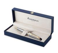 Waterman Expert bolígrafoacero inoxidable con adorno de oro de 23 quilatespunta media con cartucho de tinta azulestuche de regalo