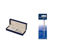 Waterman Hemisphere - Bolígrafo en caja de regalo (mecanismo de apertura de giro), acabado en acero inoxidable cromado + Waterman - Recambio para bolígrafo (tamaño medio, tinta azul)