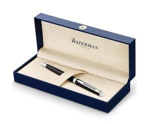 Waterman Hémisphère bolígrafocolor negro brillante con adorno cromadopunta media con cartucho de tinta azulestuche de regalo