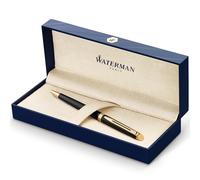 Waterman Bolígrafo Hémisphère negro brillante oro 23 quilates punta media tinta azul estuche