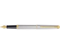 Waterman Pluma estilográfica Hémisphère – Acero inoxidable, oro 23 quilates, punta fina, tinta azul