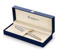Waterman Hémisphère Pluma estilográfica | Acero inoxidable con detalles en oro de 23 quilates | Punta fina | Tinta azul | Caja de regalo