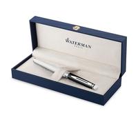 Waterman Pluma Hémisphère lacado negro/blanco, adornos paladio, plumín fino inox, estuche regalo