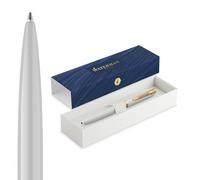 Waterman Impression Bolígrafo | Punta media con recarga de tinta azul | Laca blanca con adornos chapados en oro | Caja de regalo