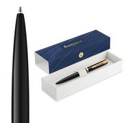 Waterman Impression Bolígrafo | Punta media con recarga de tinta azul | Laca negra con adornos chapados en oro | Caja de regalo