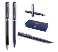 Waterman Impression - Juego de bolígrafo y pluma estilográfica con grabado, pluma premium personalizada, elegante juego de escritura para hombres y mujeres, tinta azul (Blue CT)