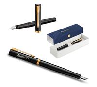 Waterman Impression Pluma estilográfica con grabado - Pluma estilográfica premium personalizada - Elegante bolígrafo de escritura regalo para hombres y mujeres - tinta azul (Black GT)