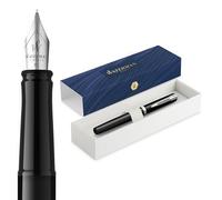 Waterman Impression Pluma estilográfica | Plumín medio con recarga de tinta azul | Laca negra con adornos chapados en paladio | Caja de regalo