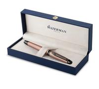Waterman Pluma estilográfica Expert | Lacado en oro rosa metalizado con detalles en rutenio | Plumín fino de acero inoxidable revestido de PVD | Tinta azul | Con caja de regalo