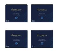 Waterman S0110910 - Juego de 4 estuches con 8 cartuchos de tinta grandes, tinta borrable (4 paquetes de 8 unidades), color azul y negro