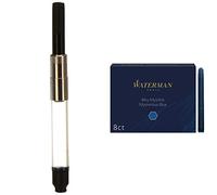 Waterman Standard - Compartimento para el recambio de bolígrafos y plumas + Cartuchos de tinta para plumas estilográficas, largos, azul misterioso, paquete de 8