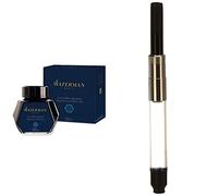 Waterman tinta para pluma estilográfica, azul misterioso, frasco de 50 ml & S0112881- bomba para usar tinta en botellas - paquete de 1