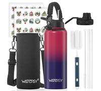 WATERSY 1.2L Botella Térmica, Botella con 2 tapas Acero Inoxidable 40oz Sin BPA, Termo de Agua con Pajita Doble Pared para Frío 48h/Calor 24h, para Gimnasio, Viajes y Deporte (Rojo/Azul)