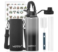 WATERSY 1.2L Botella Térmica, Botella con 2 tapas Acero Inoxidable 40oz Sin BPA, Termo de Agua con Pajita Doble Pared para Frío 48h/Calor 24h, para Gimnasio, Viajes y Deporte (Gris Claro/Negro)