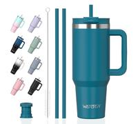 WATERSY 1182ml Vaso Termico con Asa y 2 Pajita, Vaso Termo Acero Inoxidable, 40oz Termo Café Termica Doble Pared para Frío y Caliente, Travel Mug para Gimnasio, Oficina, Viaje (Verde Musgo)