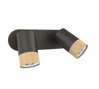 WatioWave Foco negro de madera 2xGU10, diseño moderno, adaptable para iluminación en salones, oficinas y espacios creativos.