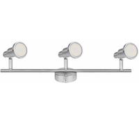 WatioWave Regleta LED 3 focos GU10 3W, níquel, 2700K, ideal para iluminación decorativa y de ambientes acogedores.
