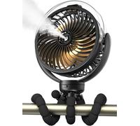 Wavmill Ventilador para cochecito de bebé, 6000 mAh, funciona con pilas, ventilador portátil con luz y giro de 360°, ventiladores personales con trípode flexible para bebé, oficina, viajes, cinta de