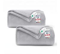 WAVVE 2 Piezas Manta Franela para Cama 90, 2pcs Manta para Sofá 150x200 cm, Manta de Microfibra, Suave, Cálida, Transpirable (Gris Claro)