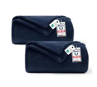 WAVVE 2 Piezas Manta Franela para Cama 90, 2pcs Manta para Sofá 150x200 cm, Manta de Microfibra, Suave, Cálida, Transpirable (Azul Marino)