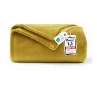 WAVVE Manta Franela para Cama 90, Manta para Sofá 150x200 cm, Manta de Microfibra, Suave, Cálida, Transpirable (Amarillo/Mostaza)