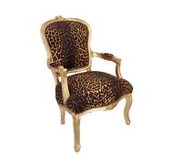 Way Home Store - Sillón barroco Luis estilo francés Luis XVI - madera hoja oro y tela leopardo - dimensiones: 63 x 65 x 94 cm