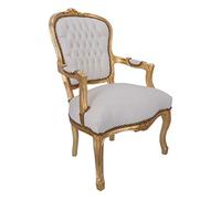 Way Home Store - Sillón estilo Luis XVI dorado y piel sintética blanca con tachuelas - Madera completa - Dimensiones: 60 x 65 x 94 cm