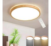 WayLuoung Lámpara De Techo LED De Madera | Ø50cm 3000-6000K 36W | Lámpara De Madera Natural Con Brillo 360° Parte Superior Redondo Dormitorio Sala De Estar Habitación (Regulable Con Control Remoto)
