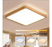 WayLuoung Lámpara De Techo LED De Madera | Ø50cm 3000-6000K 36W | Lámpara De Madera Natural Con Brillo 360° Parte Superior Cuadrada Dormitorio Sala De Estar Habitación (Regulable Con Control Remoto)