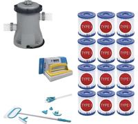 WAYS - Cuidado de piscinas - Kit de mantenimiento Deluxe y bomba de filtración de 1249 L/h, con 12 filtros tipo I, y cepillo de limpieza WAYS