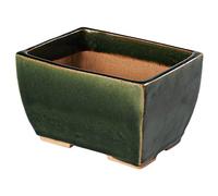 Wazakura - Maceta de Bonsái Tokoname 13.5 cm, Pequeña Rectangular Hecha a Mano con Esmalte Verde y Agujeros de Drenaje, Hecha en Japón, Macetas de Cerámica para Plantas de Interior y Exterior