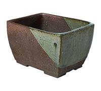 Wazakura - Maceta Tokoname de bonsái Rectangular esmaltada Hecha a Mano con Orificios de Drenaje (135 mm) Fabricada en Japón, Maceta Decorativa de Flores - Color marrón Verde