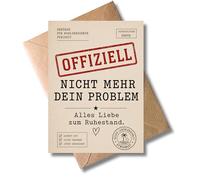 WBdesignz Divertida tarjeta de jubilación para funcionarios con sobre, oficialmente no es tu problema, tarjeta de felicitación vintage, jubilación, oficina autoridad, colegas para jubilación (DIN A6)